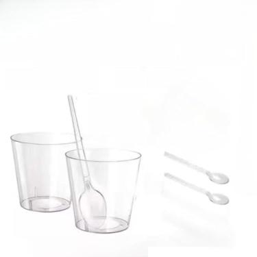 Imagem de Kit 50 Copinho 25 Ml + 50 Colherzinha Para Brigadeiro(VERDE NEON TRANSLÚCIDO)