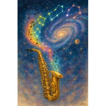 Imagem de Saxofone Cósmico e as Estrelas – Pôster Ilustrado