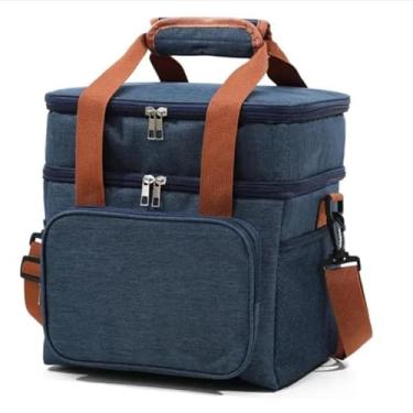 Imagem de Bolsa Termica Marmita Lancheira Grande Alça Ombro Trabalho Passeio Academia Dois Andares (Bolsa Azul)