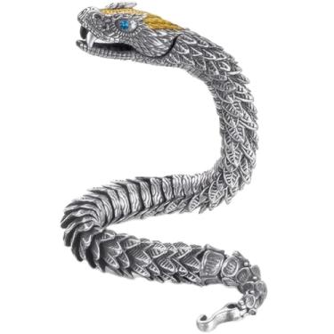 Imagem de Pulseira Jormungandr de feita à mão 2023, pulseira vintage punk de prata com, pulseira dominadora, pulseira com escama de aberta para homens, pulseira de prata com espiral de (, 22 cm-8,66 pol.) / 32