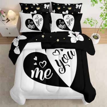 Imagem de AILONEN Jogo de edredom casal preto e branco, cama macia em uma bolsa, cama macia para casais, eu e você, lençol de cima, 2 fronhas, 2 fronhas para quarto