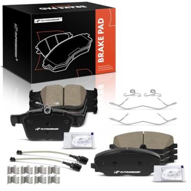 Imagem de A-Premium Conjunto de pastilhas de freio a disco de cerâmica dianteiras e traseiras compatível com modelos selecionados Volkswagen - Atlas 2018-2022, Atlas Cross Sport 2020-2022, 8 peças