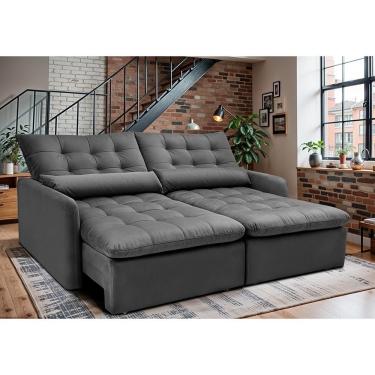 Imagem de Sofá Sem Caixa Retrátil 1,60m Softgel Celeste Velusoft Cinza Cama Inbox