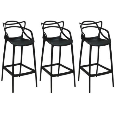 Imagem de Kit 3 Banqueta Alta Allegra com Encosto Design Cozinha/Bancada - Preto