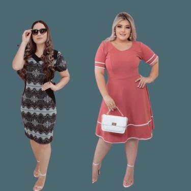 Imagem de Combo 2 Vestido Social Midi Rodado Casual Lindas Estampas Solto Feirin