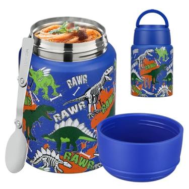Imagem de Garrafa térmica de sopa de 500 ml para crianças com comida quente, em aço inoxidável, isolada a vácuo, lancheira com colher dobrável, garrafa térmica à prova de vazamento com alça para escola,