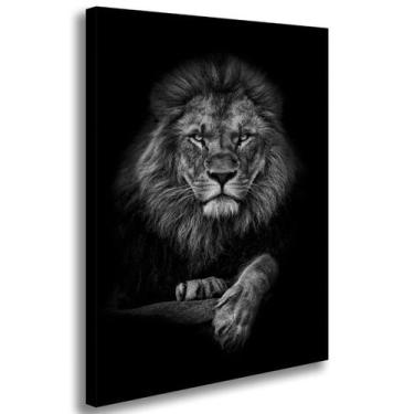 Imagem de Quadro Decorativo Leão Preto e Branco Moderno Sala Escritório Tela Gra
