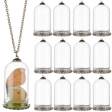 Imagem de BENECREAT 12 conjuntos de pingentes de vidro de tubo transparente com achados, pingentes de frasco de cúpula de vidro oco de 4 x 2,5 cm com base de latão para colares, fabricação de joias faça você