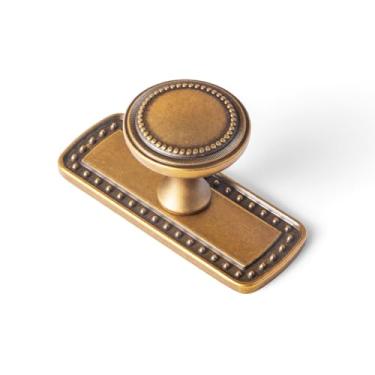 Imagem de Goo-Ki Pacote com 6 maçanetas de armário de latão antigo com placa traseira espaçador de puxador de gaveta de bronze vintage - puxador de barra de latão retrô, puxador de orifício único, ferragens de