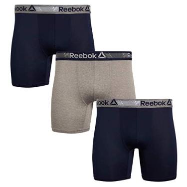 Imagem de Reebok Cuecas boxer masculinas – Pacote com 3 cuecas boxer masculinas de alto desempenho com bolsa de contorno – Roupa íntima atlética para homens (P-GG), tamanho grande, azul marítimo/cinza