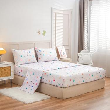 Imagem de URLINENS Jogo de lençol Star solteiro, 3 peças, divertido, colorido, infantil, estrela, de microfibra macia, para meninos e meninas, sem rugas, lençol de solteiro, leve, fácil de lavar