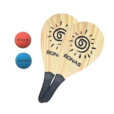 Imagem de Kit Raquete Frescobol 2 Bolas Tenis de Praia BONAS Jogo Com Bola de Borracha Semi Profissional Pinus Resistente