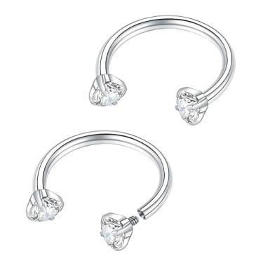 Imagem de VERAMI Anel de nariz de ferradura 20G F136 titânio piercing duplo piercing de nariz anéis labiais zircônia cúbica sapato de cavalo Daith piercing joias para mulheres diâmetro interno 6 mm 8 mm, one