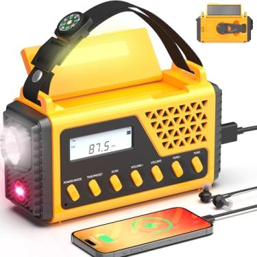 Imagem de Rádio meteorológico de manivela de emergência, manivela solar portátil NOAA AM FM 10.000 mAh, rádio com bateria, alerta meteorológico com lanterna, alarme SOS e lâmpada de leitura, presentes de