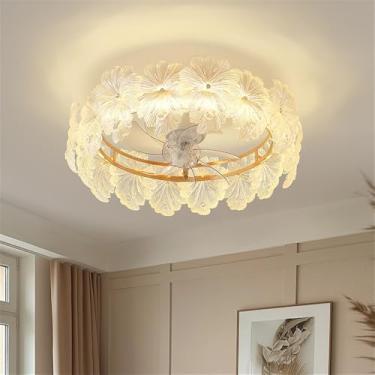 Imagem de OUFULA Ventilador de quarto moderno com luz LED para sala de estar, restaurante, quarto infantil, estudo, vila, ventilador elétrico com controle remoto LED (B A D50CM)