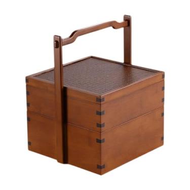 Imagem de AFXGUSD Caixa de Armazenamento de Alimentos de Bambu com Tampa E Alça, Organizador Portátil, Caixa de Sushi, Cesta de, Cesta de Presente para Bolo, L