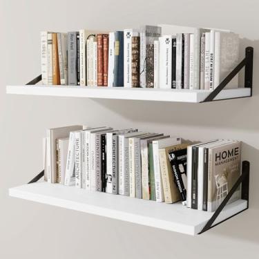 Imagem de Prateleiras de parede profundas 76 cm L x 30 cm P Prateleiras flutuantes de madeira projetada para parede, suporte de metal resistente, decoração de casa, armazenamento para sala de estar, quarto