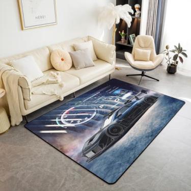 Imagem de Erosebridal Tapete de área de carro de corrida infantil para quarto de jogos, tapetes esportivos de sala de estar, tapete com tema de esporte extremo, tapete moderno antiderrapante, tapete decorativo lavável sem queda, 3x5