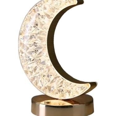 Imagem de Luminária LED Decorativa em Formato de Lua, Luz de Mesa com USB, 3 Cores de Iluminação