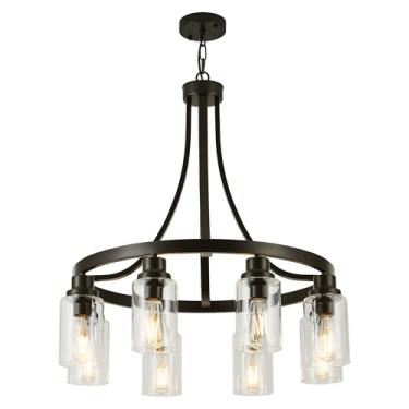 Imagem de LIGOTFIRE Bronze polido a óleo 8 luzes para sala de jantar luminária pendurada fazenda lustre cozinha ilha iluminação com sombra de vidro