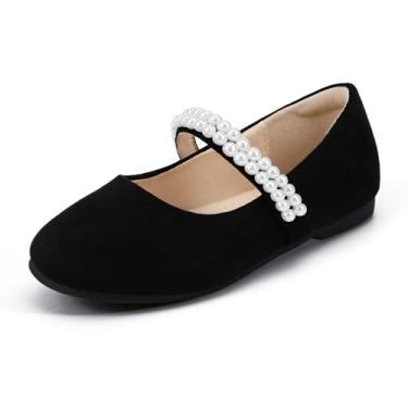 Imagem de Hehainom Sapatos sociais para meninas, Mary Jane Princess Ballet Sapatilhas com laço e folhos para festas escolares, Camurça preta R, 9 Toddler
