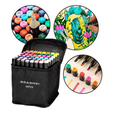 Imagem de Kit  Canetinhas Coloridas Marca Texto Ponta Dupla 48 Cores