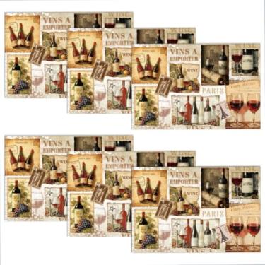 Imagem de WADORN Jogo americano vintage French Cellar Conjunto de 6, 43 x 29 cm, copo de vinho rústico, estampado, lavável, mesa de jantar para casa, cozinha, jantar, festa, banquete