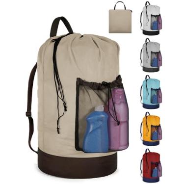 Imagem de Bolsa de lavanderia com alças de ombro e bolso de malha, grande cesto de roupa suja portátil para lavanderia universitária e apartamento