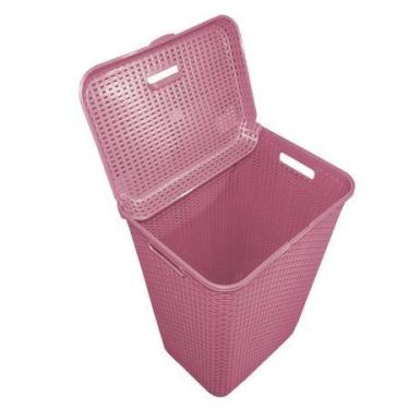 Imagem de Cesto P/ Roupa Suja Retangular 72 Lts Rattan C/ Tampa Rosa - Aja