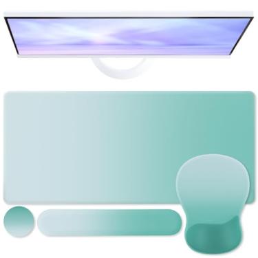 Imagem de Boutilon Conjunto de mouse pad, tapete de escrita de mesa com descanso de pulso, suporte ergonômico para o pulso, descanso de pulso de teclado, porta-copos para jogos, trabalho, casa, escritório