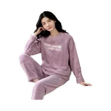 Imagem de Pijamas Femininos De Flanela Grossa E Quente, Conjunto De Loungewear D
