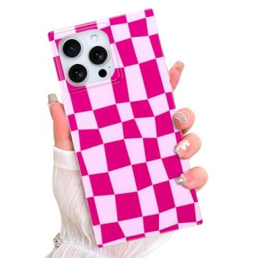 Imagem de AIGOMARA Capa retangular magnética para iPhone 16 Pro, compatível com Magsafe, lindo design quadriculado para mulheres e meninas, capa protetora elegante e brilhante à prova de choque, rosa choque