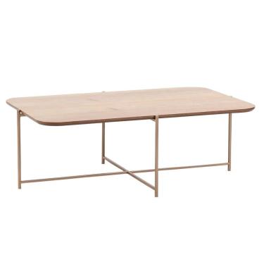 Imagem de Mesa de Centro Oriente Retangular Nacional Móveis 92 cm (larg) Tampo MDF Amêndoa Base Metal Champanh