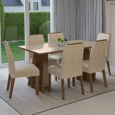 Imagem de Conjunto Sala de Jantar Tampo de Vidro 6 Cadeiras Rustic/Crema/Imperial Madrid Madesa
