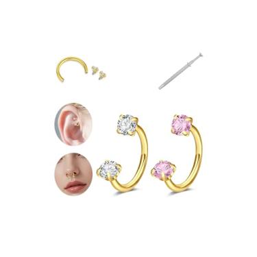 Imagem de Zolure Anéis de nariz em ferradura de 18 g, argolas de nariz para mulheres, meia argola, argolas, sapato de cavalo, anéis labiais Daith Tragus Helix piercing joias anel de septo 8 mm, Aço inoxidável