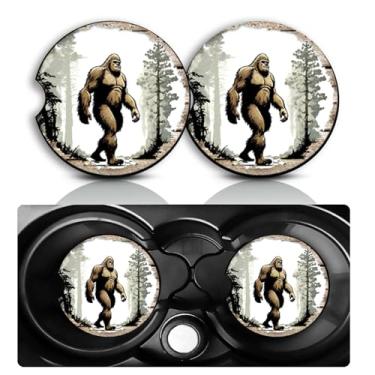 Imagem de Conjunto de 2 porta-copos de carro Bigfoot, acessórios divertidos para carro de pé grande, tamanho universal, tapete de borracha antiderrapante, porta-copos embutidos, decoração de sasquatch