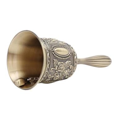 Imagem de Haofy Liga de Zinco Rose Pattern Hand Bell Vintage Metal Handbell para o Jantar Hotel Ligue para Presente de Som Artesanal de Som Artesanal