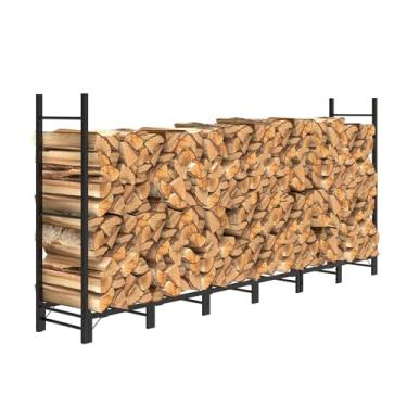 Imagem de C-Hopetree Suporte de lenha para ambientes externos e internos, suporte ajustável de metal para lareira, organizador de empilhamento de madeira resistente, preto