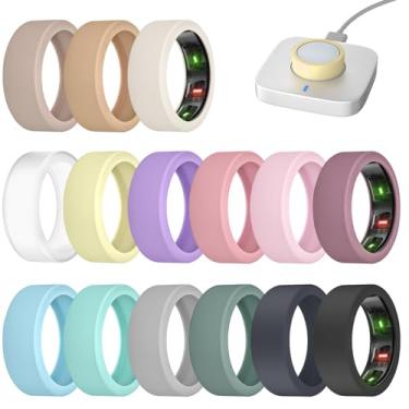 Imagem de Pacote com 15 capas compatíveis com Oura Ring Gen 4/Oura Ring Gen 3 Horizon/Gen 3 Heritage - carregando diretamente com protetora, capa de silicone fina elástica antiarranhões para homens e mulheres