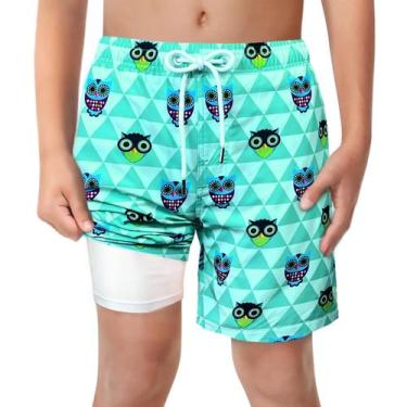 Imagem de Calções de banho LUCOWEE Boys Owl Mint Triangles UPF 50+, tamanho 7-8