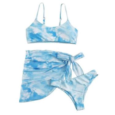 Imagem de Conjunto de estampa de biquíni feminino maiô sutiã preenchido de três 