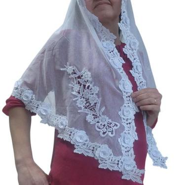 Imagem de Véu CCB Rosas 3D Com Aplicação Nas Pontas Adulto - Meu Véu, Retangular