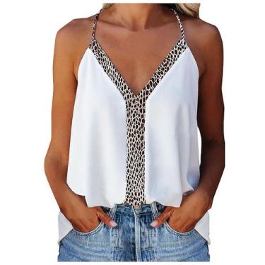 Imagem de Camiseta regata feminina casual com alça de chiffon sem mangas estampa