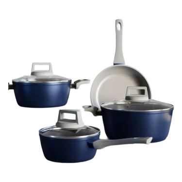 Imagem de Conjunto De Panelas Soft Cinza E Azul Saphira 4 Pecas Jomafe