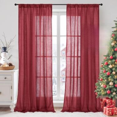 Imagem de Cortinas BGment Burgundy Linen 29 cm de comprimento para sala de estar