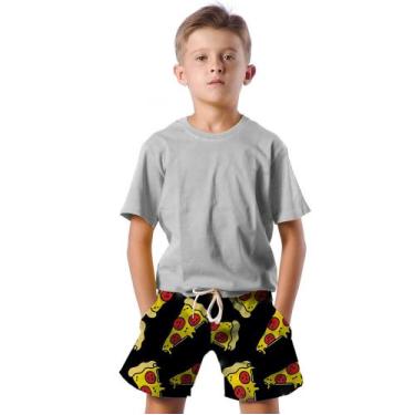 Imagem de Shorts Infantil Bermuda Calção Praia Verão Pizza Food Fast 75 - SMOKE,