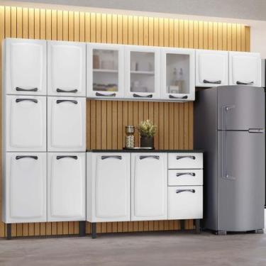 Imagem de Cozinha Modulada Compacta em Aço 4 Peças 14 Portas 2 Gavetas Paneleiro
