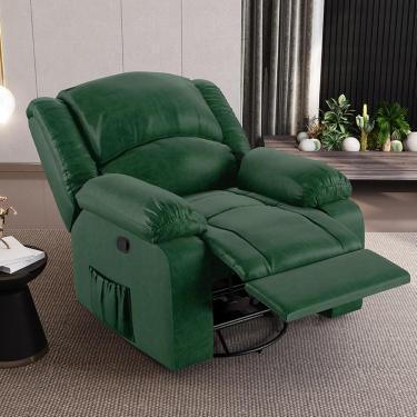 Imagem de Poltrona do Papai Reclinável Sala de Cinema Madrid Glider Manual Giratória Massagem USB PU Verde Musgo  G26