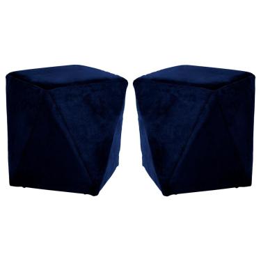Imagem de Kit 02 Puffs Decorativo Sala de Estar Blois Veludo Azul Marinho - Gran Belo
