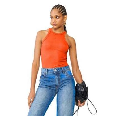 Imagem de Blusa Colcci Regata Canelada Com Bordado Laranja Saoko-Feminino